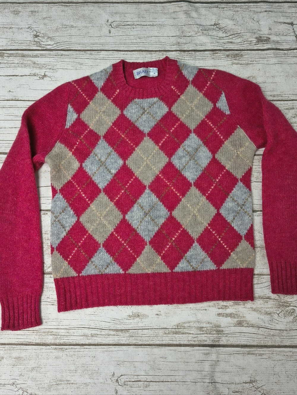Braemar Vintage 100% Wool Argyle Preppy Sweater Size Women 38